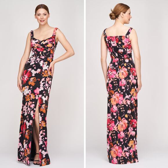 KAY UNGER Nicole Column Gown in Saffron Black Size 10 - Picture 1 of 9